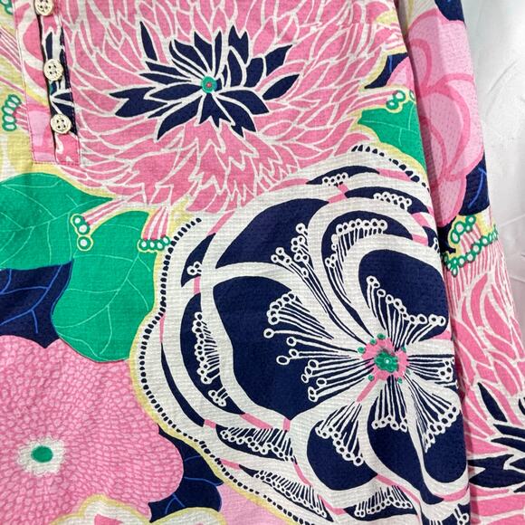 Talbots Women’s Size LP Long Sleeve V-Neck Floral Clip Dot Popover Blouse - Picture 6 of 6